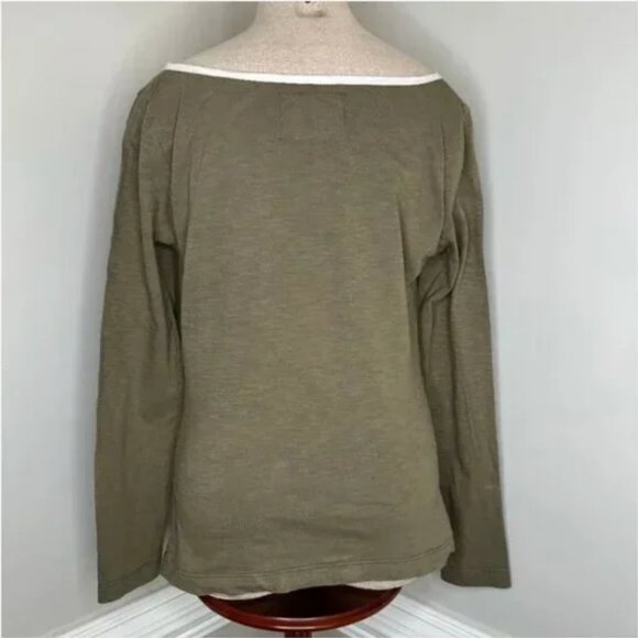 Billy Reid Boatneck Olive with White Piping Long Sleeve Shirt Size Medium - Picture 2 of 5
